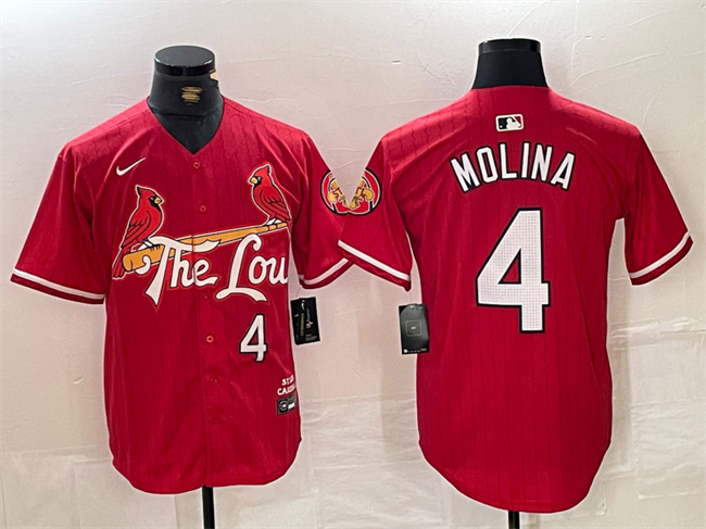 Men's St. Louis Cardinals #4 Yadier Molina Red 2024 City Connect Limited Stitched Baseball Jersey
